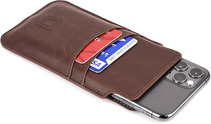 Dockem Provincial Wallet Sleeve for iPhone 11 Pro, XS, X (5.8 inch) – Vintage Vegan Leather Pouch Cover with 2 Card Holder Slots [Brown]