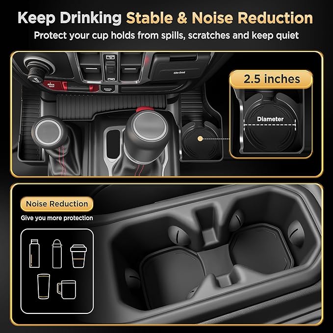 for Jeep Wrangler JL JLU 4XE(2018-2026) & Gladiator JT(2020-2026) Center Console Organizer Tray [Maximize Storage & US Patent] Cup Holder for Jeep Gladiator & Wrangler Accessories Black