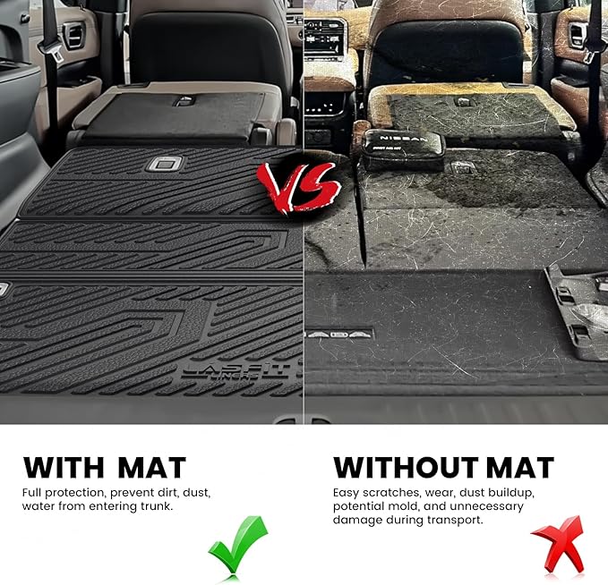 LASFIT Cargo Mat & Backrest Mats for Nissan Armada/Infiniti QX80 2025-2026 7/8 Seats, All Weather TPE Custom Fit Easy Clean Durable No-Curling Trunk Mat for Armada & QX80 2025-2026, Black