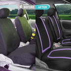 FH Group Unique Flat Cloth Full Set Car Seat Covers w. Silicone Steering Wheel Cover- Universal Fit for Most Cars, Trucks, SUVs or Vans (Purple/Black)