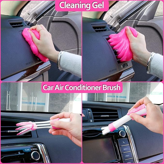 THINKWORK Pink Car Detailing Cleaning Kit, Car Wash Kit, Car Accessories for Women Suitable for Small and Medium Vehicles Suc