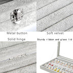 Coward Earring Organizer Tray Box, Grey Beige Velvet Earring Jewelry Display Storage Tray Case with Transparent Glass Lid for