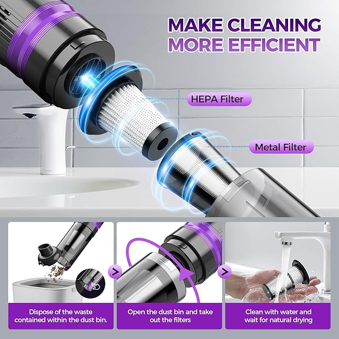 Handheld Vacuum Cordless Rechargeable 2-Speed Modes| 3-in-1 Portable Cordless Vacuum Cleaner with Charging Dock, for Car Home