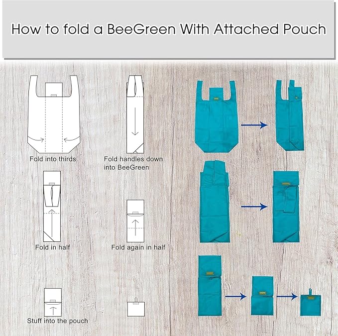 BeeGreen Reusable Shopping Bags Foldable-Machine Washable with Zipper Storage Pouch, 20 Pieces