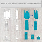 BeeGreen Light Blue Reusable Grocery Bags with Zipper Storage Pouch 10 Packs Blue Reusable Shopping Bags Bulk Foldable-Machine Washable