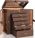 AKOZLIN Extra Large 6-Tier Jewelry Box Organizer with Mirror, 5 Drawers Leather Jewelry Storage Case for Women Girls Ring Nec