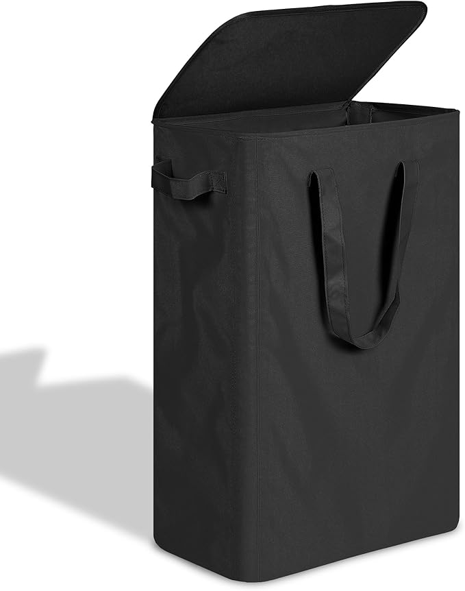 efluky Slim Laundry Basket with Lid, Narrow Laundry Hamper with Handles, Collapsible Dirty Clothes Hamper, Tall Laundry Bin f