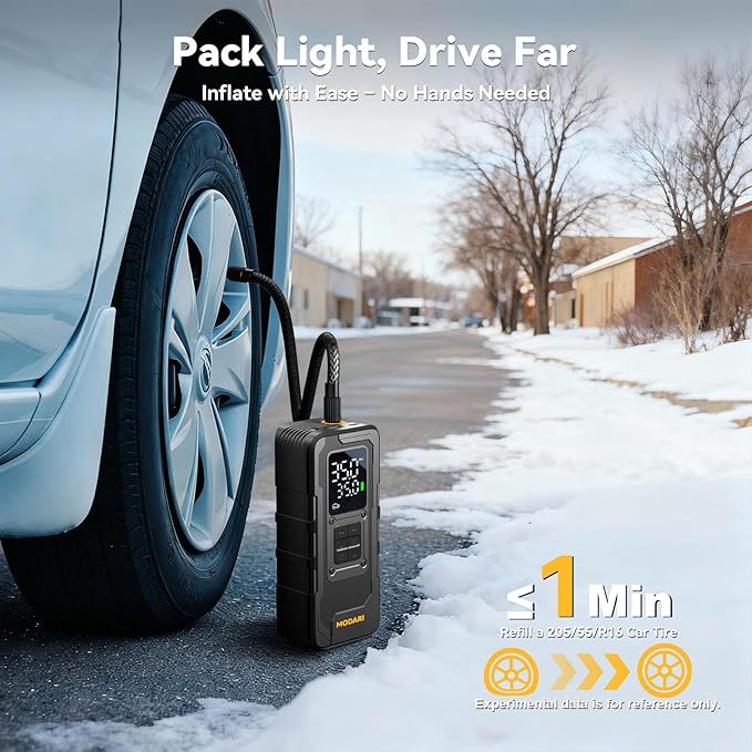 Tire Inflator Portable Air Compressor - 4X Faster 160 PSI Portable Air Pump for Cars - Cordless Tire Inflators with Gauge - Portable Tire Inflator for Car, Pickup, Bike and More (Black)