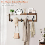 29'' Coat Rack Wall Mount with Shelf, Coat Hanger Wall Mount with Key Hooks and Mail Holder, Wood Entryway Floating Shelf wit