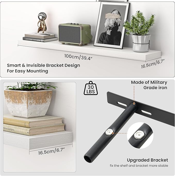 Heimlove Floating Shelves for Wall 40 Inch,Mounted Storage & Display Hanging Shelf with Invisible Brackets,for Bedroom,Living