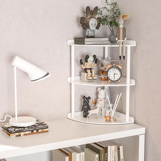 Sezanrpt 3 Tier Acrylic Corner Shelf Organizer Storage 9.5x9.5x15.7 Inch, White Countertop Corner Shelf for Bathroom, Kitchen