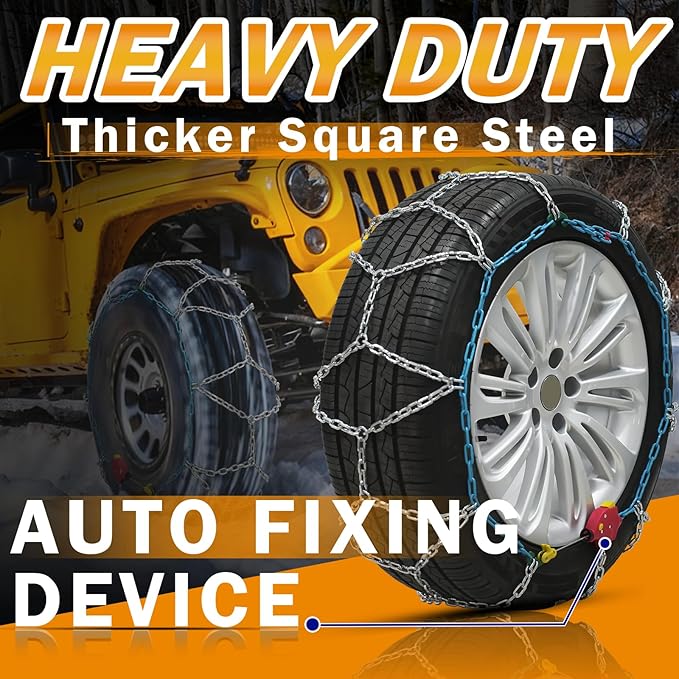 Heavy Duty AutoFixing Snow Chains Tire Chains for Light Truck, SUV & Pickup, Self-Tightening Design for Easy Installation, Ti