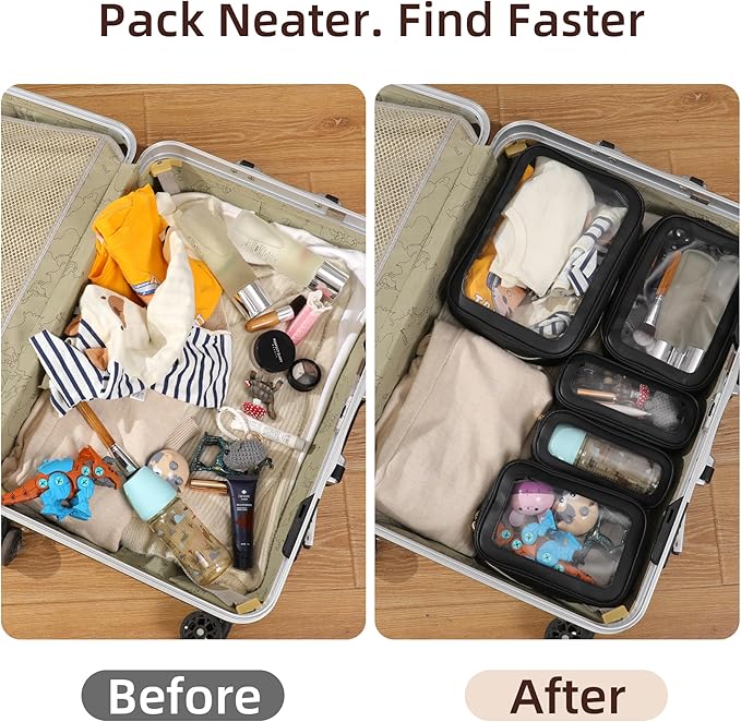 5PCS Diaper Bag Organizer Pouch Set，Clear Organizer Bags,TSA Approved Toiletry Bag,Clear Waterproof Cosmetic Bags with Zipper