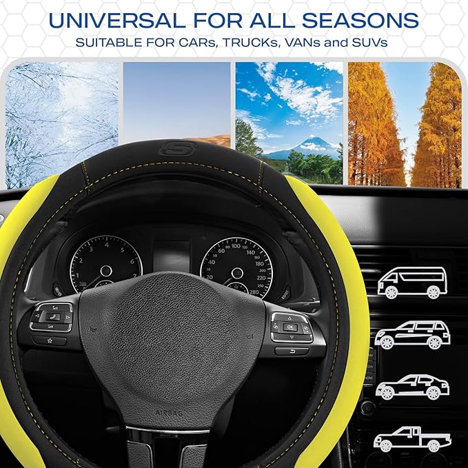 Skechers Steering Wheel Cover, Memory Foam Car Steering Wheel Cover,14.5-15inch Anti-Slip Safety Comfortable Desgin, Universa