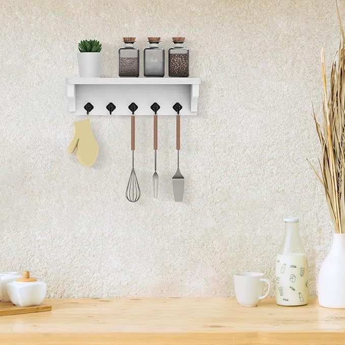 Nekon Key Holder for Wall, 11.8" W x 3.5" H x 2.8" D Decorative Key Organizer with Floating Shelf, Wall Mount Key Rack with 5