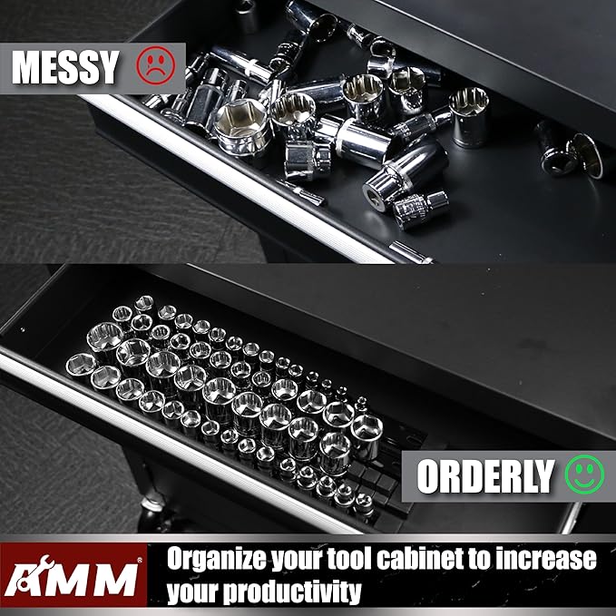AMM 9-Piece Socket Organizer, 1/2 inch, 3/8 inch and 1/4 inch Drive ABS Tools-Black Socket Holder,Heavy Duty Socket Racks, Pr