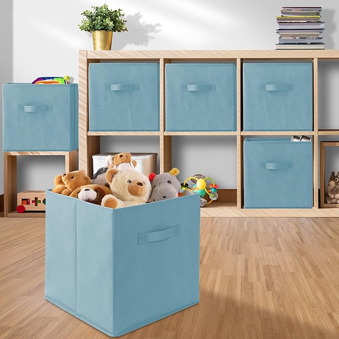 Casafield Set of 6 Collapsible Fabric Cube Storage Bins, Baby Blue - 13" Foldable Cloth Baskets for Shelves, Cubby Organizers