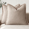 Foindtower Set of 2 Decorative Linen Fringe Throw Pillow Covers Farmhouse Cushion Cover with Tassels Soft Accent Pillowcase f