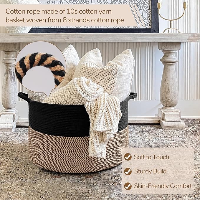 INDRESSME Large Storage Baskets for Organizing, 21.7 x 13.8 Blanket Basket Living Room Dog Toy Bin, Woven Laundry Basket for 
