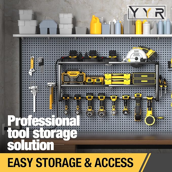 YYR Heavy Duty Power Tool Organizer with Charging Station, Cordless Drill Hanger Storage Rack, Battery Tools Holder Wall Moun