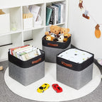HNZIGE Storage Foldable Baskets Cubes Set(3 Pack) Fabric Bins for Shelves,13 Inch Storage Basket for Organizing with Leather 