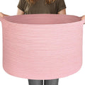 MEGASKET 115L Oversized Pink Basket, 23.6"x15.7" Woven Cotton Rope Bin with Handles, XXXL Blanket Storage for Living Room, Ki