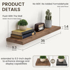 Marsmiles Floating Shelves | 36 Inch Dark Wood Wall Shelves Set of 2 | 9.3 Inch Deep Rustic Reclaimed Wood Shelves for Room W