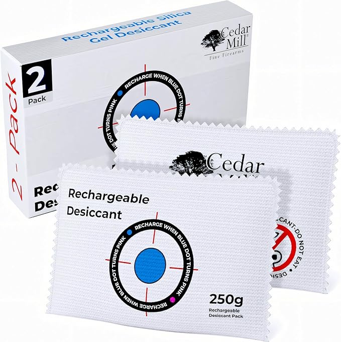 Cedar Mill Fine Firearms Gun Safe Dehumidifier - 250g Rechargeable Desiccant Packs - Reusable Moisture Absorbers for Gun
