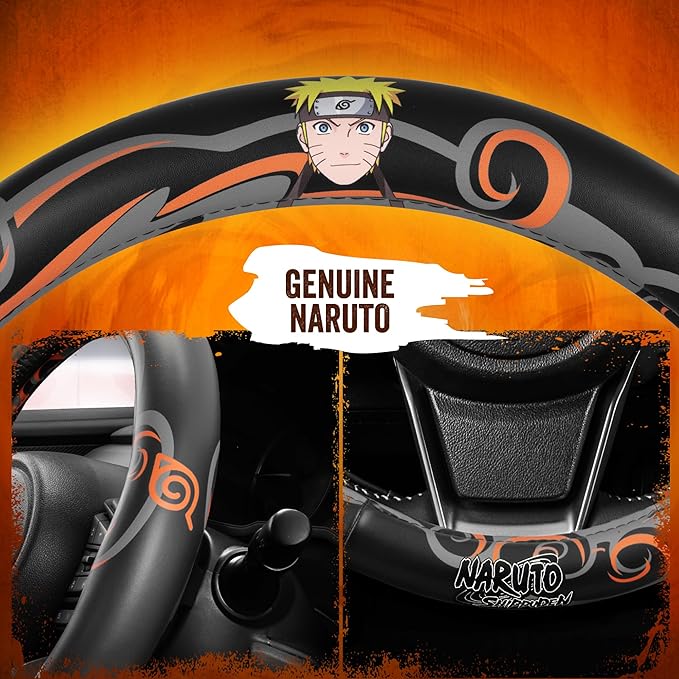 Naruto Shippuden Car Steering Wheel Cover, 15 Inch Anime Steering Wheel Cover, Cushioned Soft Comfortable Cover Anime Car Accessories for Men Women, Nine Tails