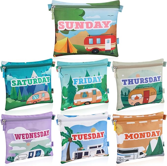 Paterr 7 Pcs Packing Cubes for Travel Kids Day of Week Compression Packing Bags Colorful Luggage Suitcase Organizers Bag for 