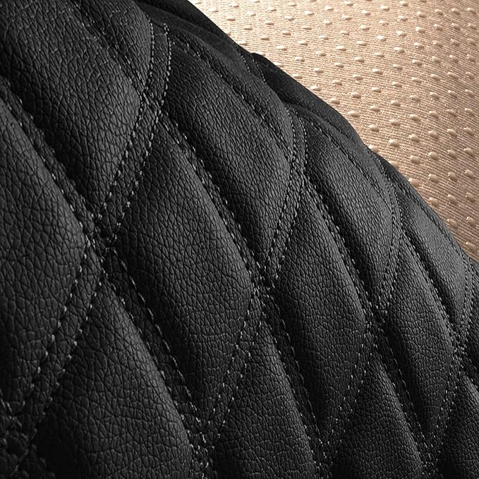 FH Group Car Seat Cushion Rear Set Black Faux Leather Automotive Seat Cushions - Universal Fit, Rear Car Seat Cushions With N