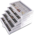 Frebeauty Extra Large Acrylic Jewelry Box for Women 5 Layers Clear Jewelry Organizer Velvet Earring Box with 5 Drawers Rings 