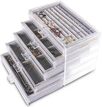 Frebeauty Extra Large Acrylic Jewelry Box for Women 5 Layers Clear Jewelry Organizer Velvet Earring Box with 5 Drawers Rings 