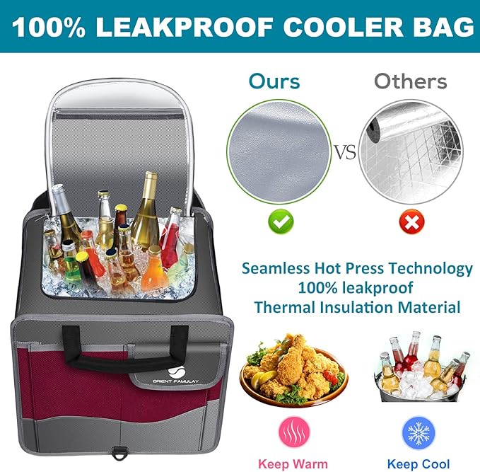 Trunk Organizer with Cooler, Collapsible Trunk Storage Container with Non Slip Bottom Strips, Large Multi-Compartment Waterproo