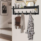 Coat Rack Wall Mount with Shelf, 27.5" Entryway Wall Hanging Shelf, Coat and Key Hanger with 10 Dual Hooks, Mail Organizer an