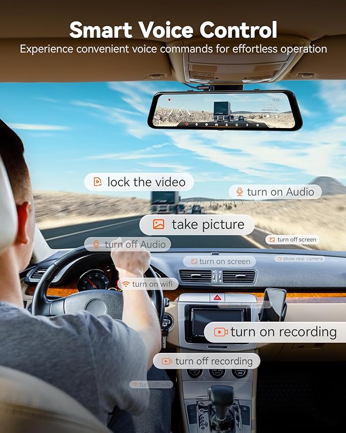 WOLFBOX G850 PRO 4K Mirror Dash Cam with ADAS and BSD, Smart Rear View Mirror with 5.8GHz WiFi, Voice Control, 12 inches Came