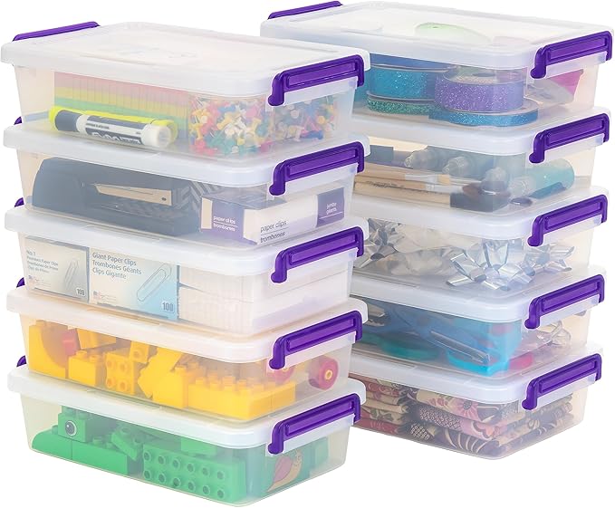 IRIS USA 3 Qt. Plastic Craft Storage Container Bins with Lids, 10 Pack, Small Art & Office Supply Organizer Tote, Sensory Bin