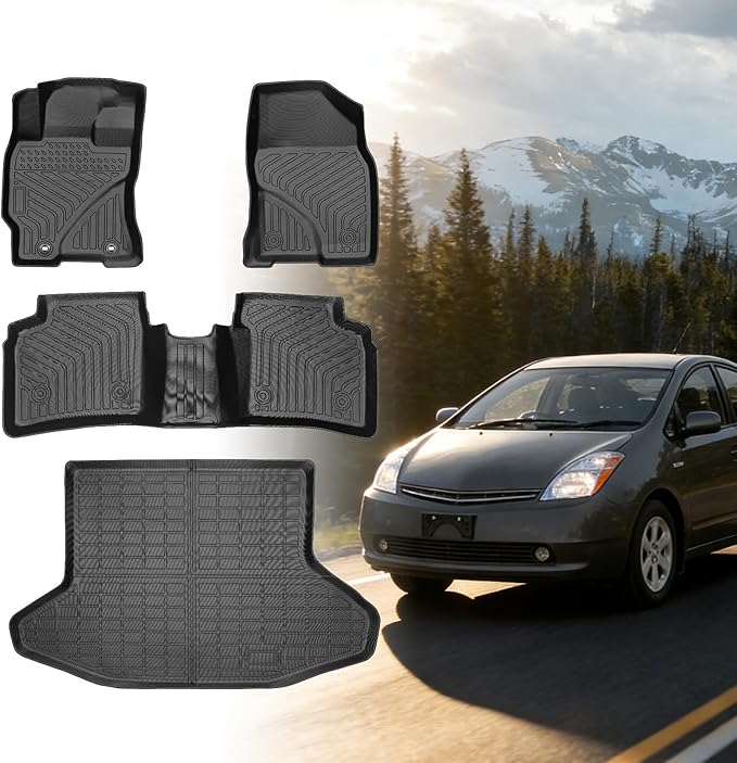 Floor Mats for Toyota Prius 2004-2007 2008 2009, Custom Fit for 2nd Gen Prius, for Prius c & Prius v, TPE Non-Slip Waterproof Front & 2nd Row & Cargo Liner Car Accessories