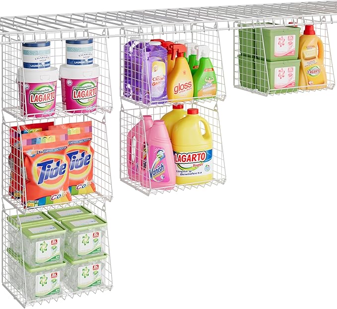 3-Pack Extra-Tall 13.6'' Hanging Laundry Basket Organizer, Foldable Wire Shelf with 360° Rotating Hooks & Reinforced Height -