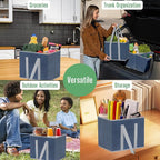 VENO 3 Pack Reusable Grocery Bags, Shopping Bags for groceries, Utility Tote with Handles and Hard Bottom, Foldable Shopping Cart Organizer, Heavy-Duty (Dark Blue, 6 Gallon-3 Pack)