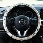Embroidered Flowers White Cute Daisy Steering Wheel Cover Auto Anti-Slip Breathable Steering Wheel Protector,Floral Car Accessories for Women,Universal Size Fit Most Cars -15 inch