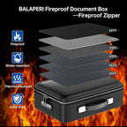 BALAPERI Fireproof File Organizer with Fireproof Zipper,Fireproof Document Box Hard Case with Lock,Portable Document Safe for