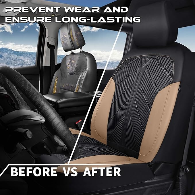 CAR PASS Waterproof Black Beige Car Seat Covers Front Seat Covers Neoprene Wetsuit,All-Weather Non-Slip Durable,Universal Fit