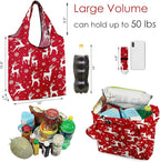 BeeGreen Christmas Reusable Grocery Bags 10 Pack Reusable Shopping Bags Bulk Christmas Gifts Tote Bags with Zipper Storage Pouch Elastic Band Foldable-Machine Washable