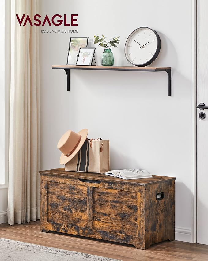 VASAGLE Storage Chest, Storage Bench with 2 Safety Hinges, Farmhouse Style, 15.7 x 39.4 x 18.1 Inches, for Entryway, Bedroom,