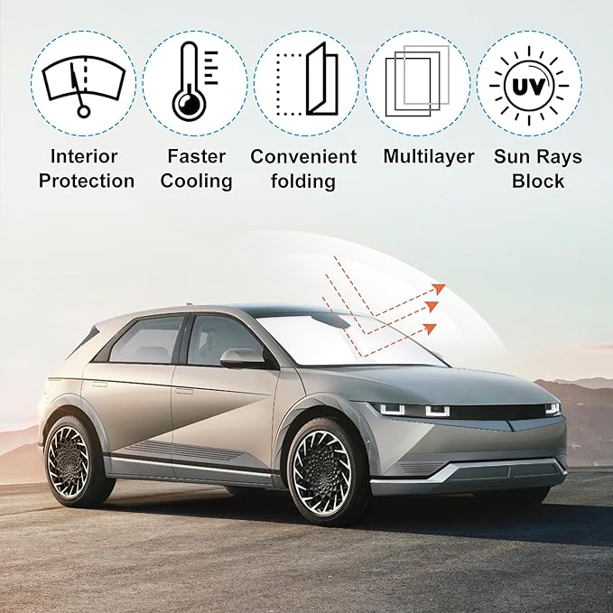 Front Windshield Sun Shade Foldable Car Front Window Sun Shade Windshield Shade Custom Fit for 2022-2025 2026 Hyundai Ioniq 5 Block UV Rays Accessories Heat Keep Cooler