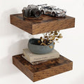 Square Floating Shelves for Wall, 12" W x 12" D x 2" H, 2 Pack of Small Wall Mounted Engineered Wood Shelves with Invisible B