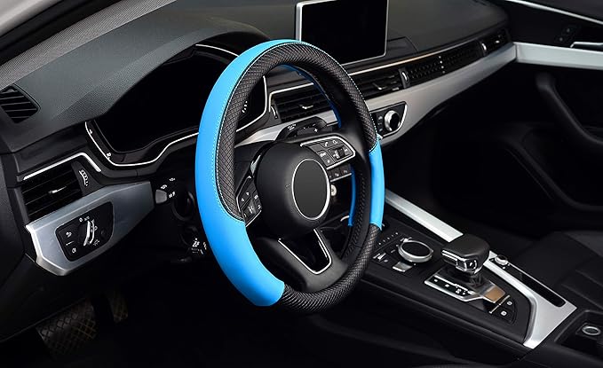 LABBYWAY Steering Wheel Cover, Universal Fit 15 Inch Microfiber Leather Car Wheel Protector, Anti-Slip, Blue