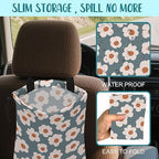 Car Garbage Bag Vintage Blue Floral Daisy Hanging Canvas Car Trash Bag Waterproof Drawstring Car Back Seat Organizer for Car Back Front Seat Console with Adjustable Buckle