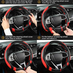 West Llama Carbon Fiber Car Steering Wheel Cover for Honda,Anti-Slip, Full Surround Breathable Leather Auto Protector(Black+R